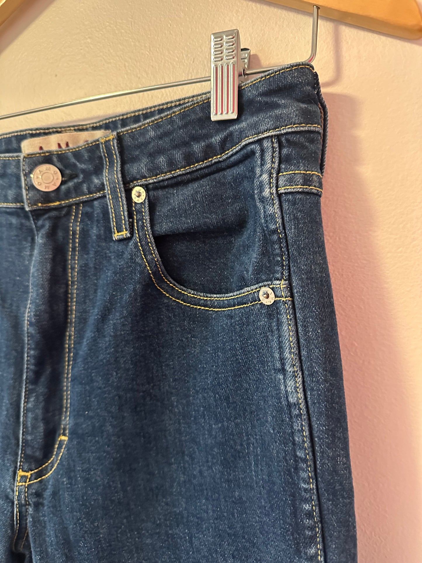 AMO Denim Bella Dark Blue Flare Jeans in Indie Blue | Size 29