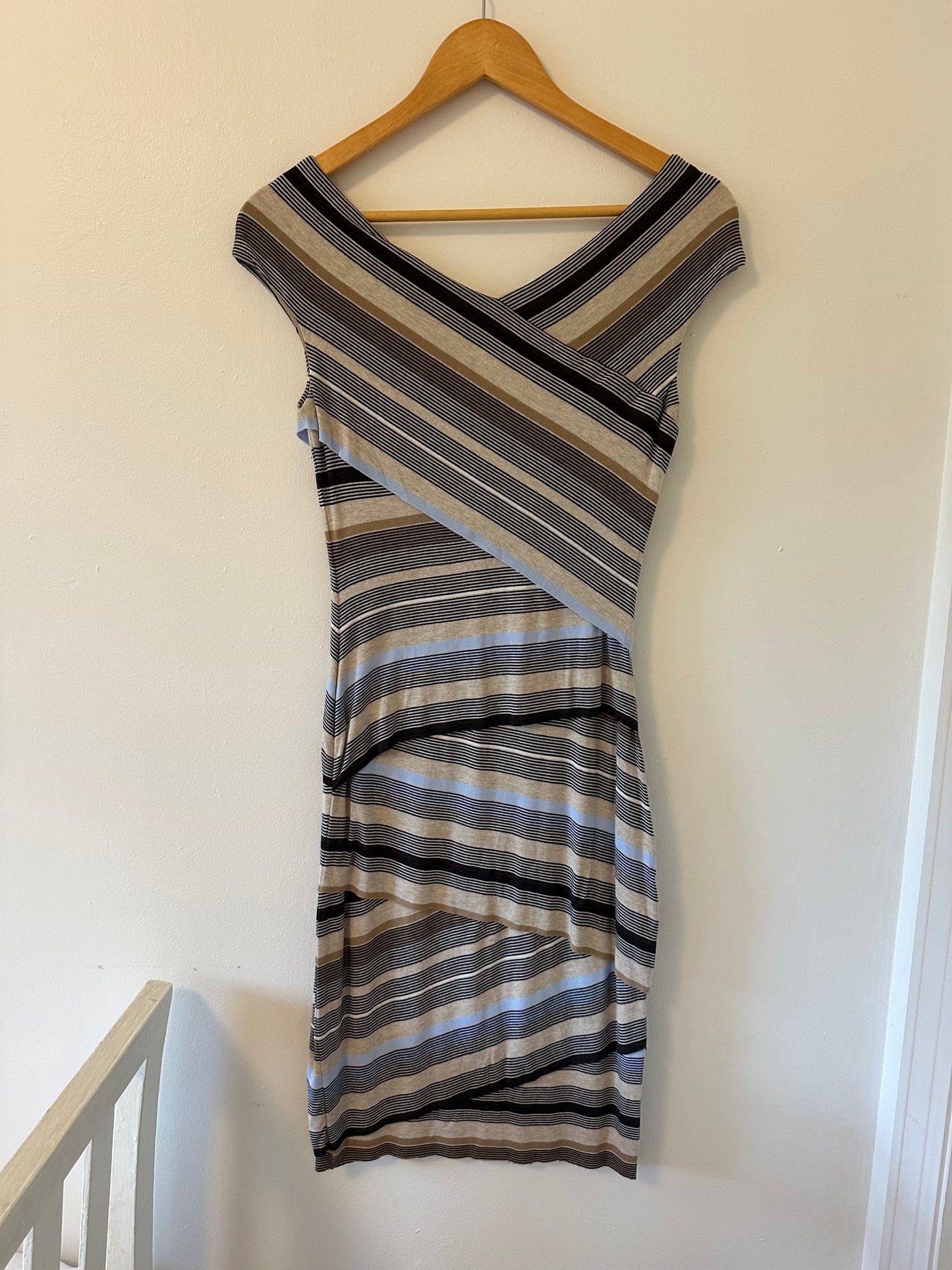 Bailey 44 Striped Gray and Black Body Con Dress Size Small