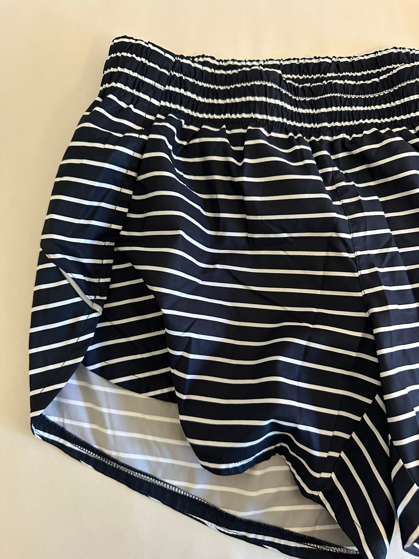 Athleta Dark Blue and White Striped Shorts - Size Medium