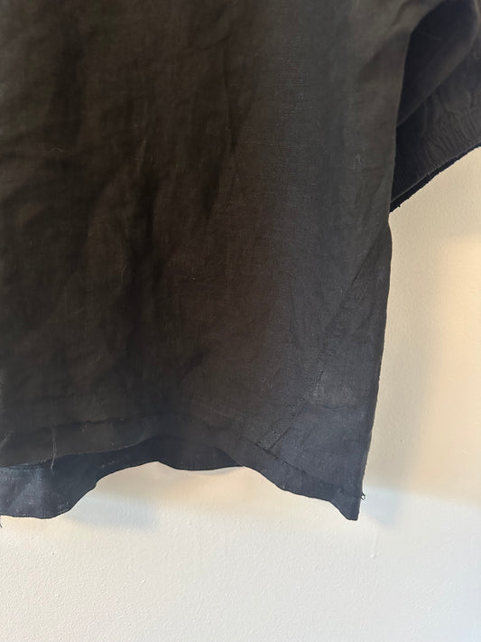 Apiece Apart Black Raw Edge Hem Peasant Blouse with Pouf Sleeves - Size XS