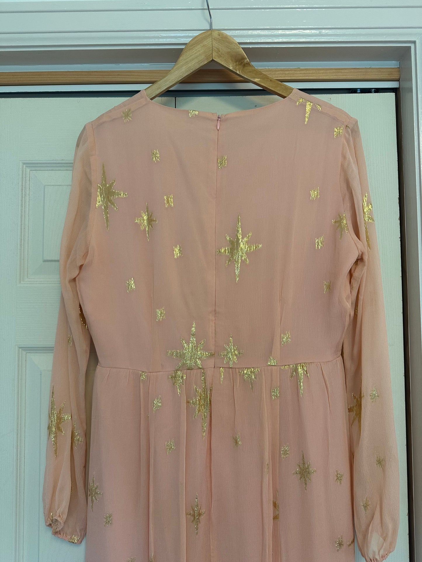 For Love & Lemons Silk Gilded Star Maxi Dress Size Pink Gold Size Large