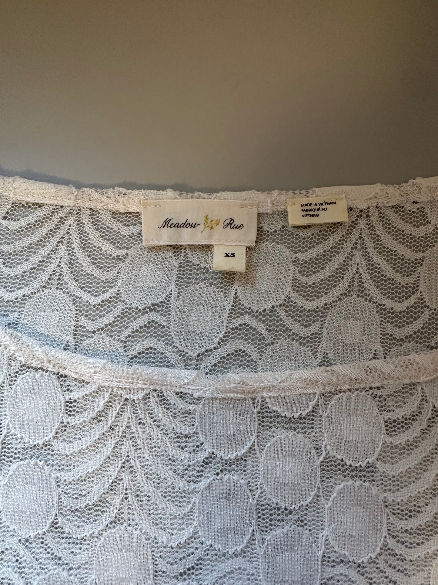 Anthropologie Meadow Rue Sheer Cream Polka Dot Top With Ruched Sides | Size XS