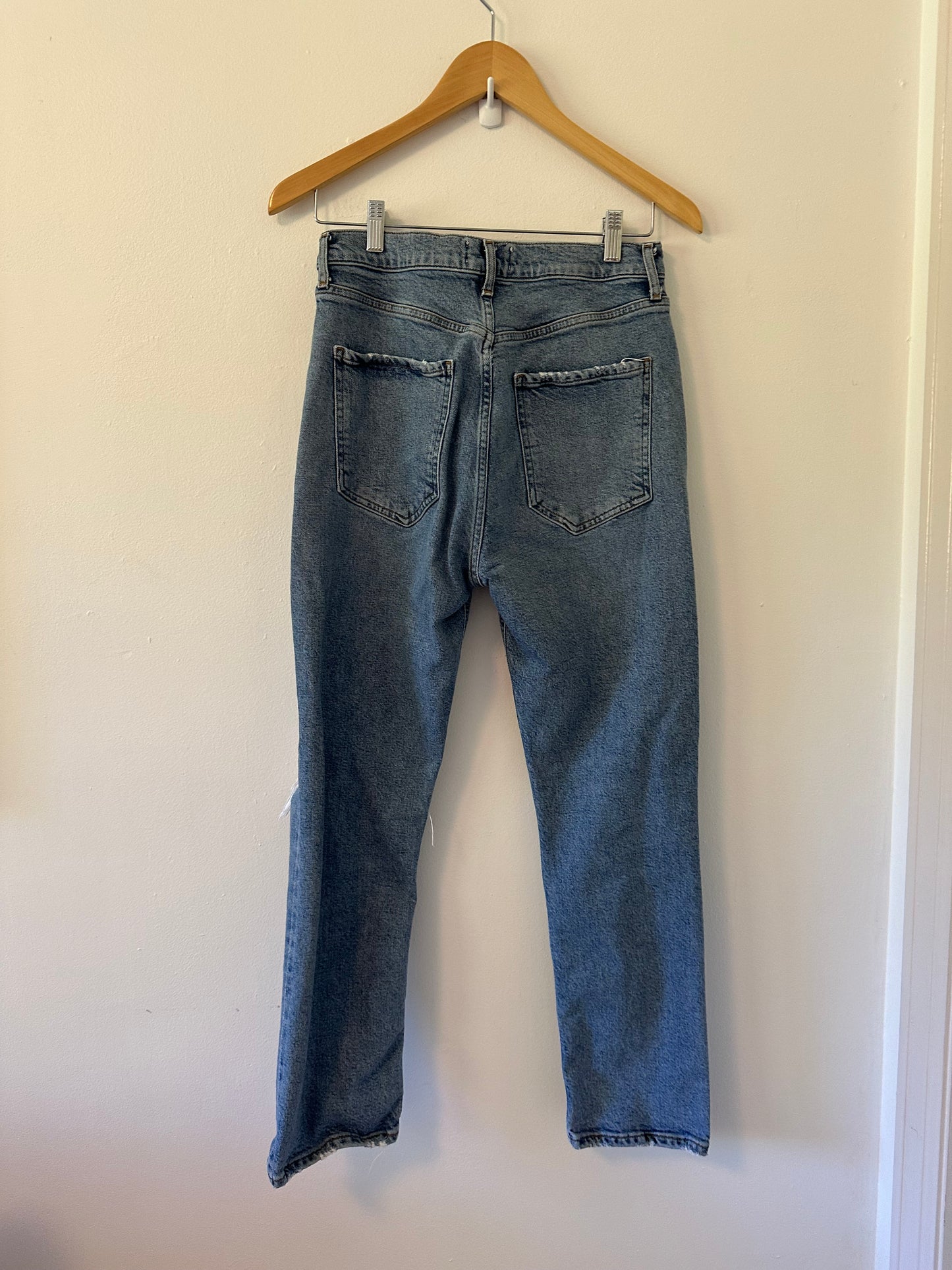 Agolde Riley Distressed Blue Skinny Stretch High Rise Jeans | Size 28