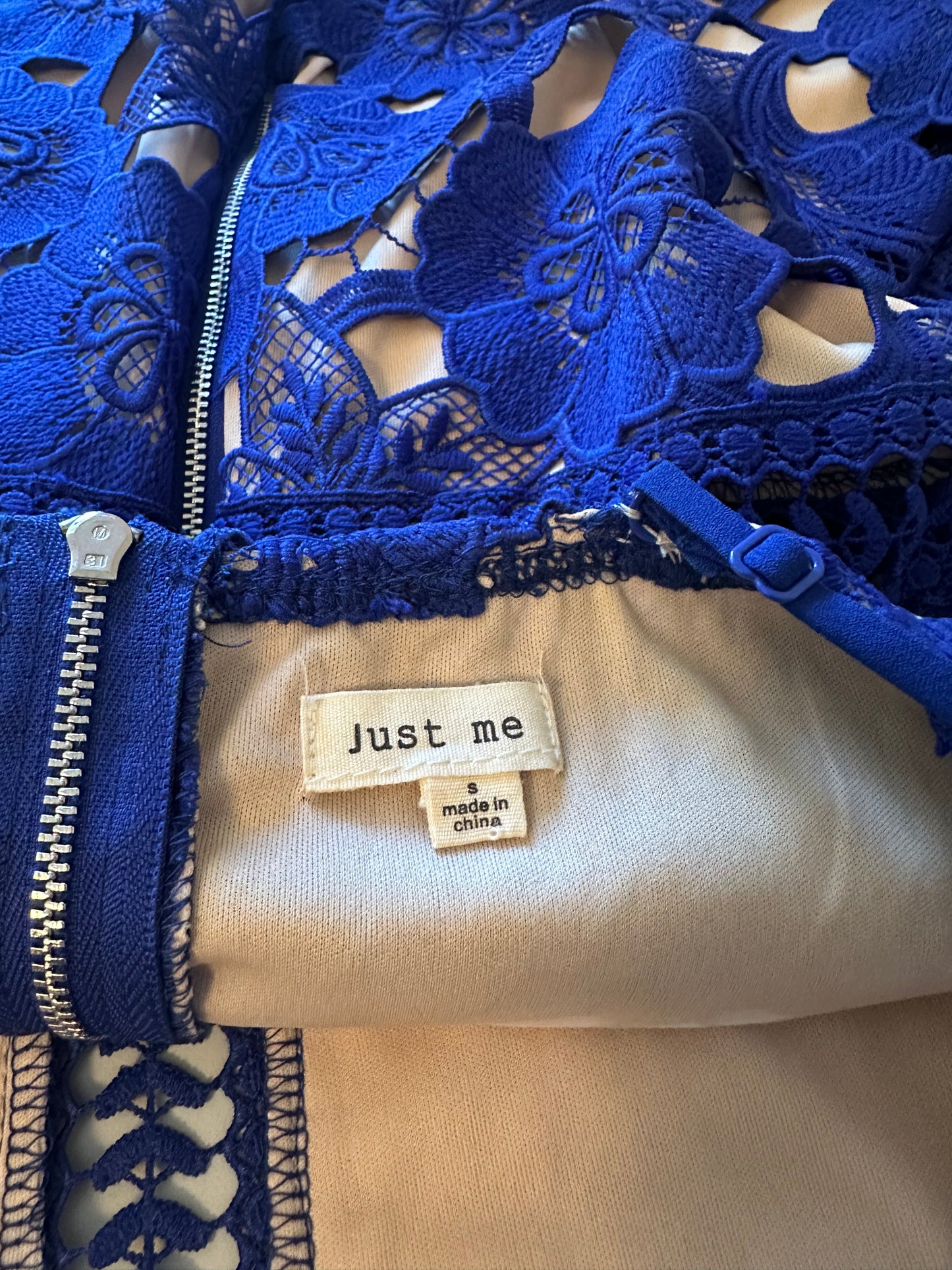 Just Me Mermaid Lace Crochet Midi Dress in Blue | Size Small