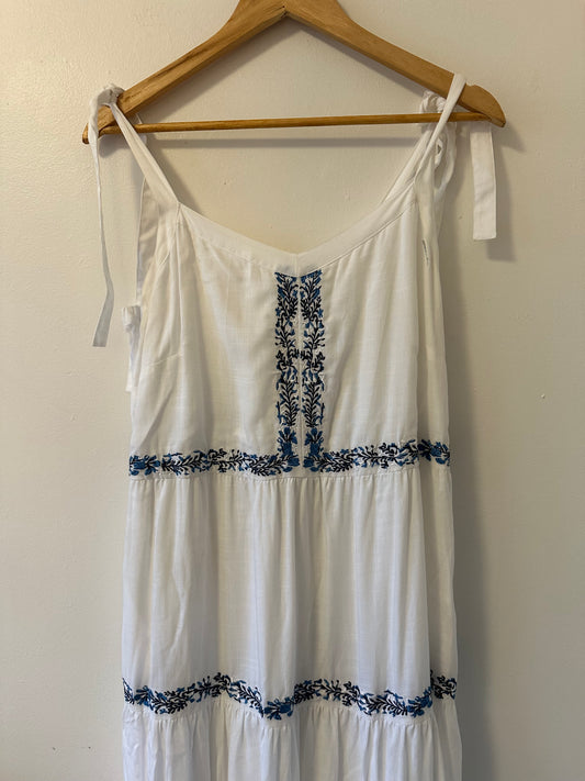 NWT Beau & Ro The Westport Maxi Embroidered Dress in White Cotton | Size Large