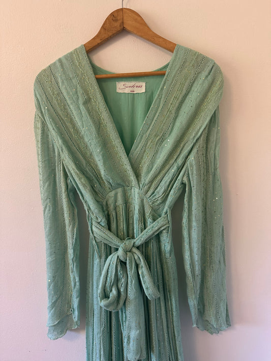 Sundress Long Sleeve Mint Green Wrap Maxi Dress | Size XS/S