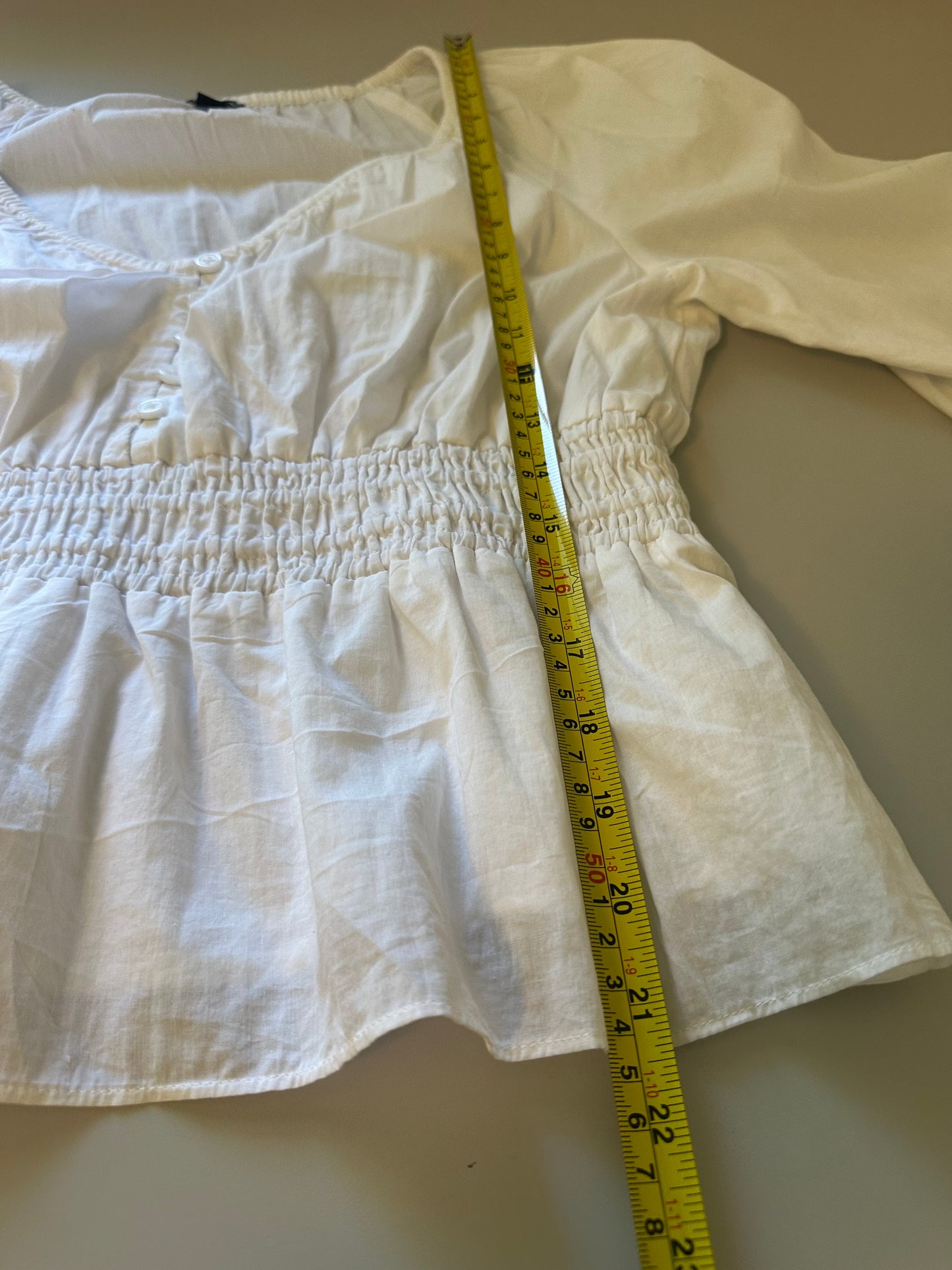 J. Crew V-Neck Cotton Blouse with Smocked Waist in White | Size Small