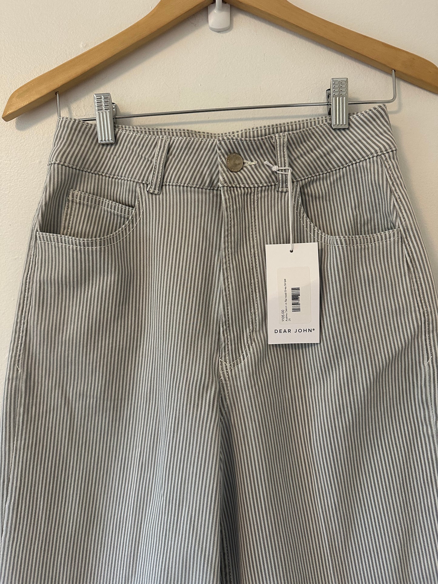 NWT Dear John Audrey Wide Leg Striped Jeans in Railroad Gray Stripe | Size 26
