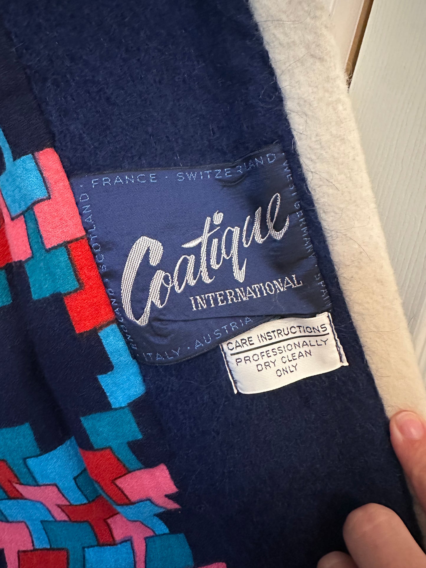 Lodenfrey Vintage Blue Wool Coat with Cream Trim