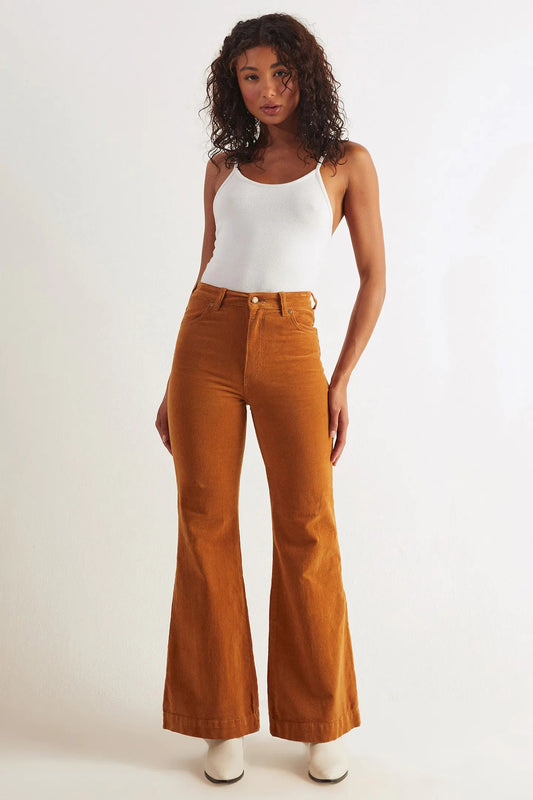 Rolla's Eastcoast High Rise Flare - Tan Corduroy - Size 28