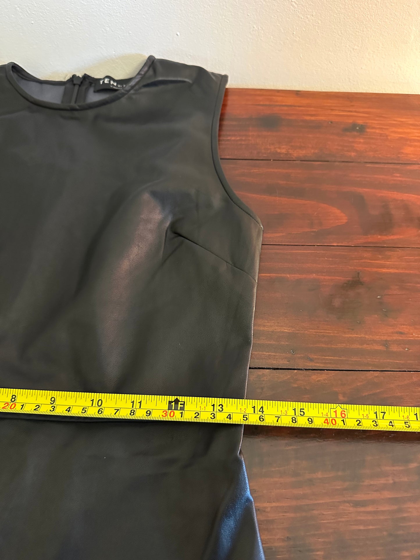 NWT Aritzia Cannes Black Crewneck Faux Leather Mini Dress - Size 6