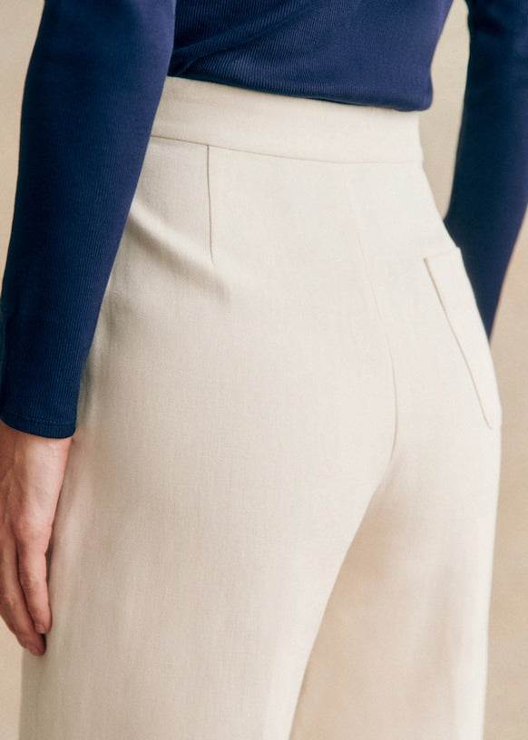 Sezane Marino Wide Leg High Waist Trousers in Ecru | Size 4