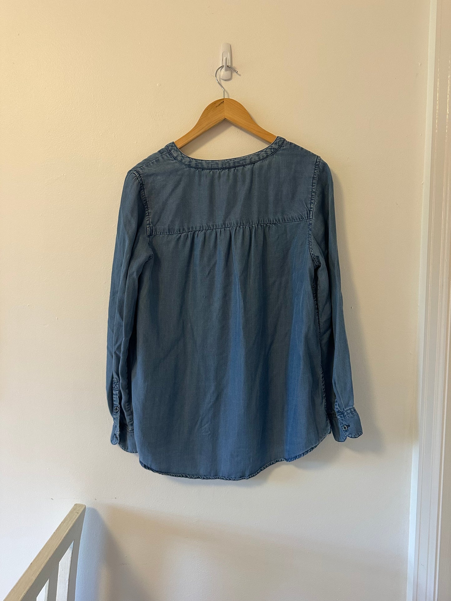 Boden Split Neck Blue Denim Popover Blouse - Size 10