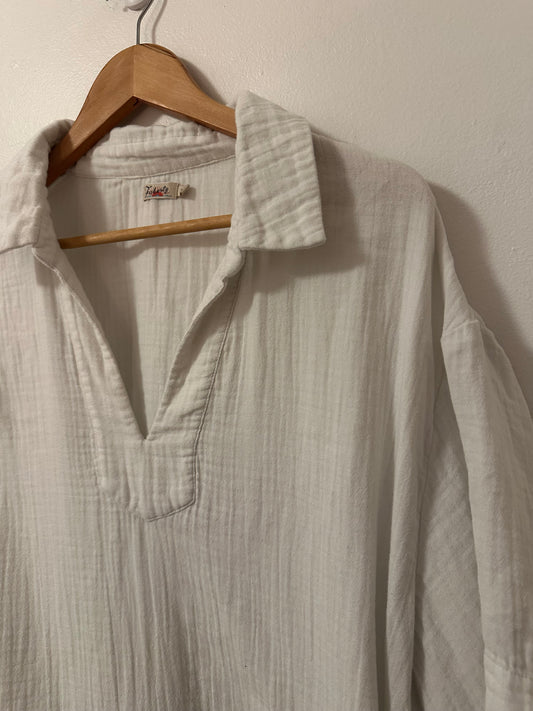 Faherty Cotton Gauze Popover Collared Shirt in White | Size XL