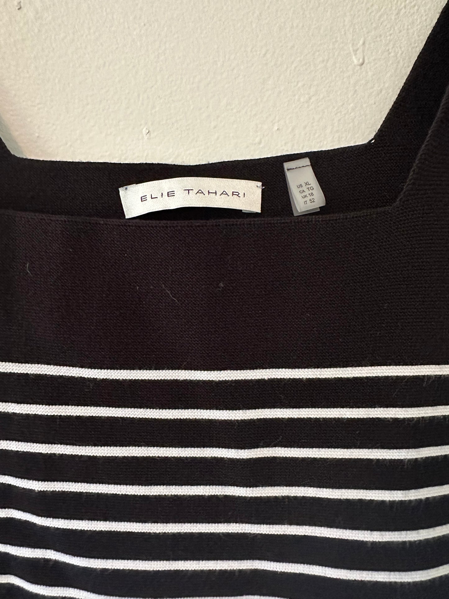 Elie Tahari Women's Ellie Squareneck Striped Knit Tank in Black | Size Extra Large