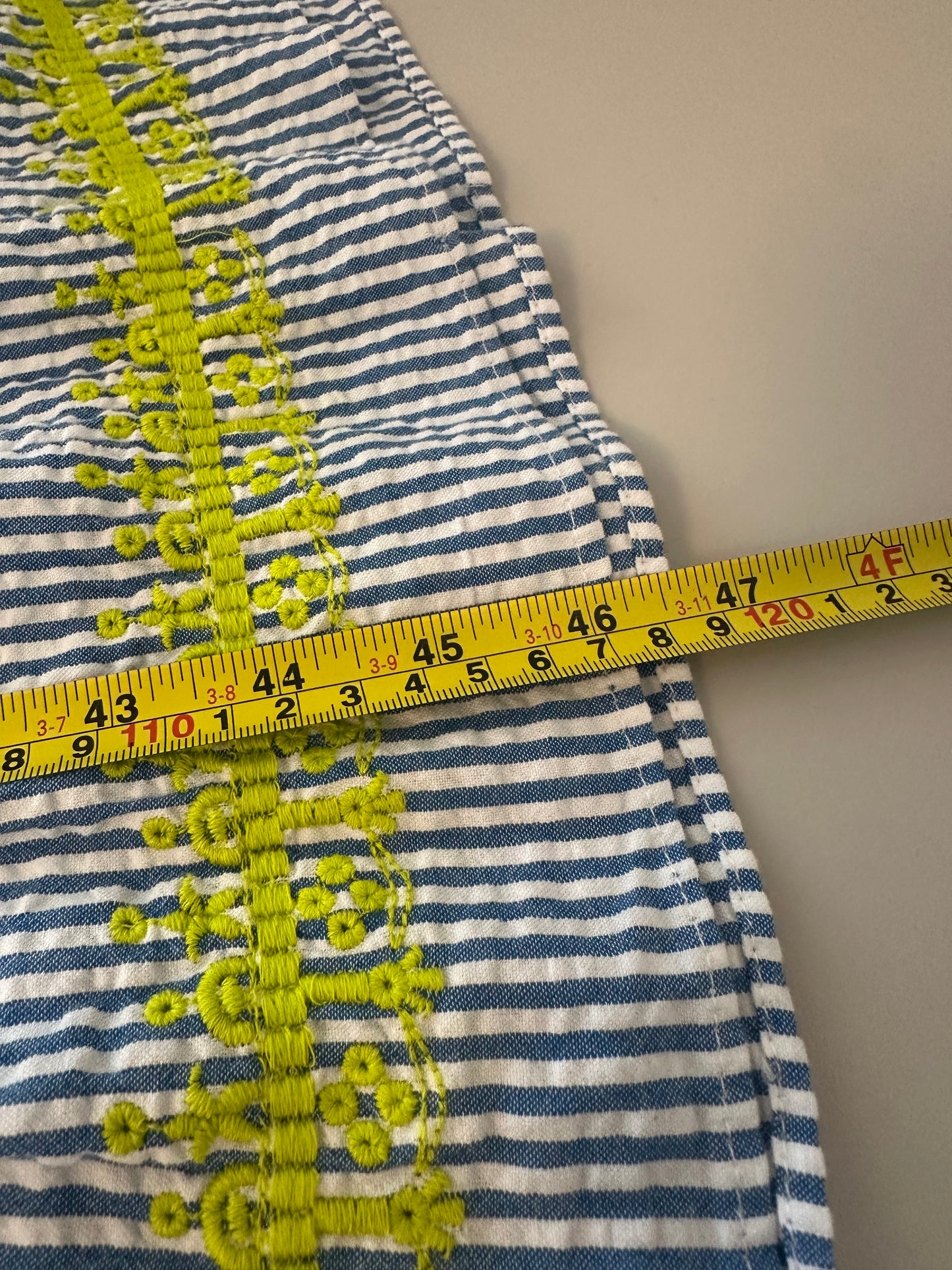 Hatley Seersucker Blue and Green Striped Midi Dress | Size XXS