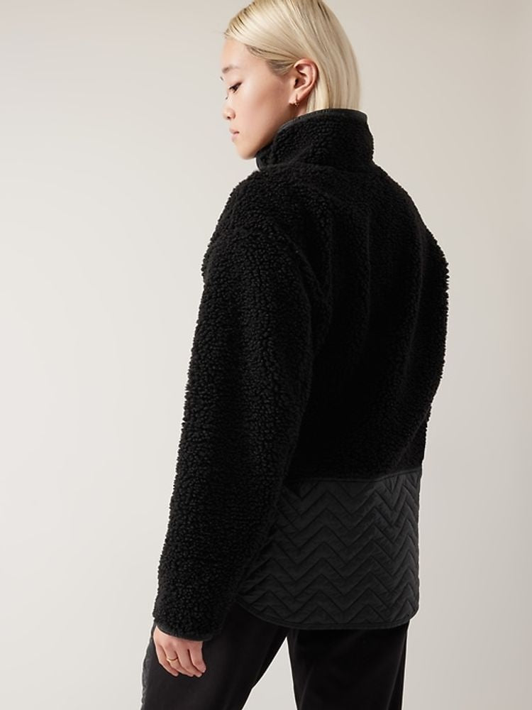 Athleta Cozy Sherpa Snap Black Teddy Jacket | Size Small