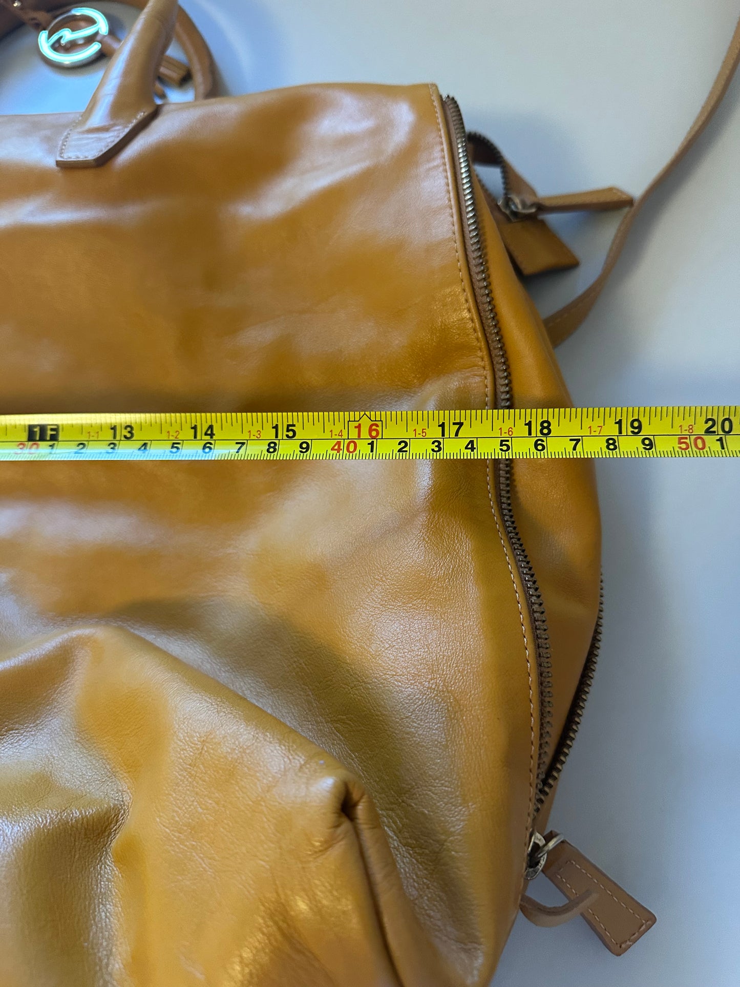 Varriale Tan Leather Zip Top Tote Bag