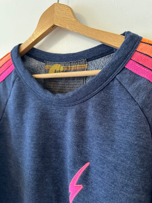 AVIATOR NATION Bolt Cropped Classic Five Stripe Crewneck Sweatshirt - Size XL