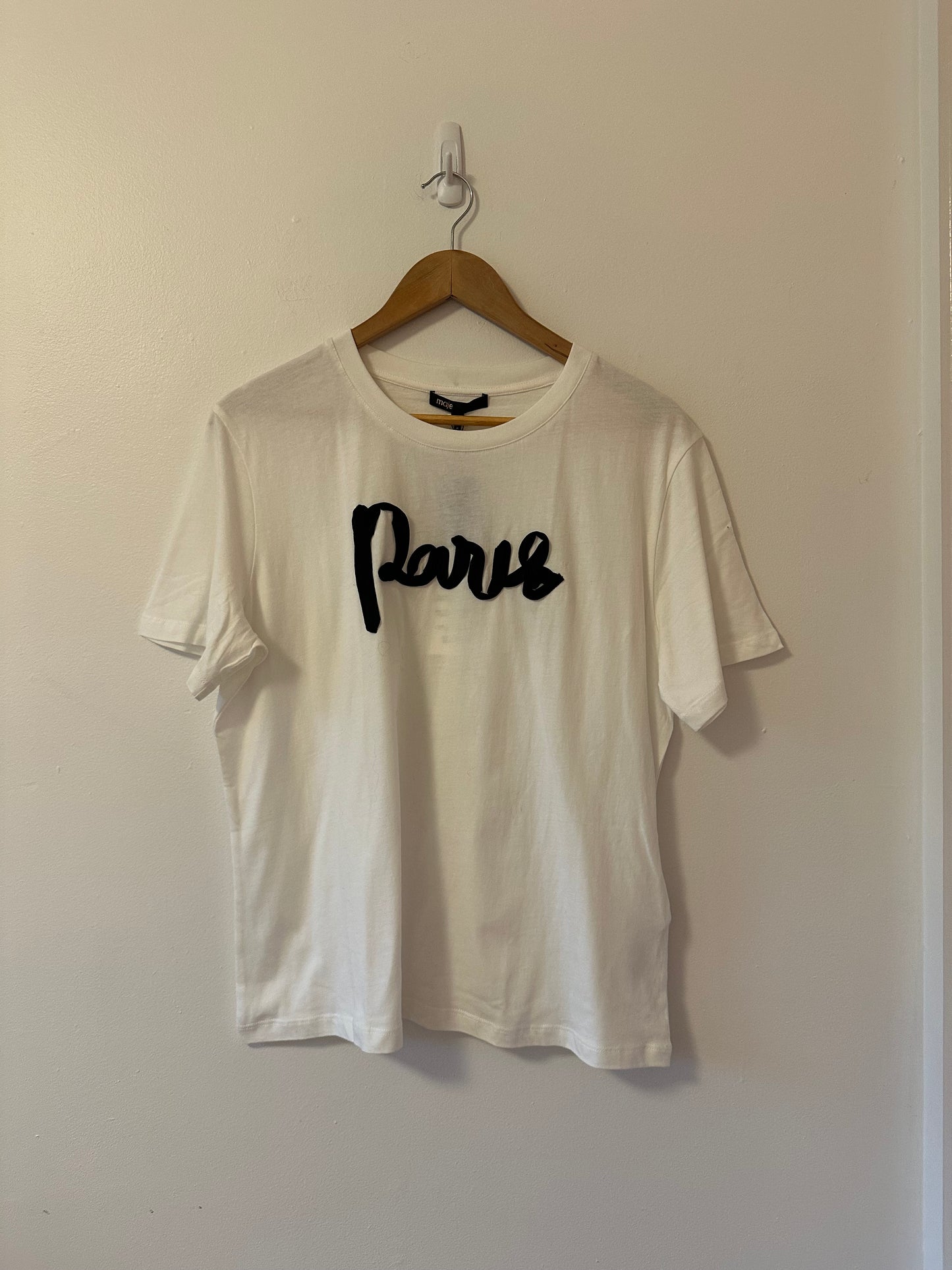 NWT Maje Cotton Short Sleeve Ribbon “Paris” T-Shirt | Size 3 (Large)