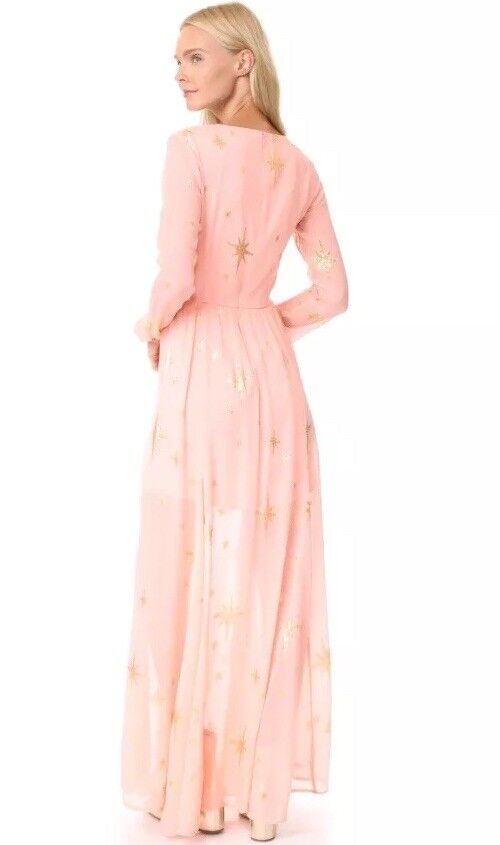 For Love & Lemons Silk Gilded Star Maxi Dress Size Pink Gold Size Large