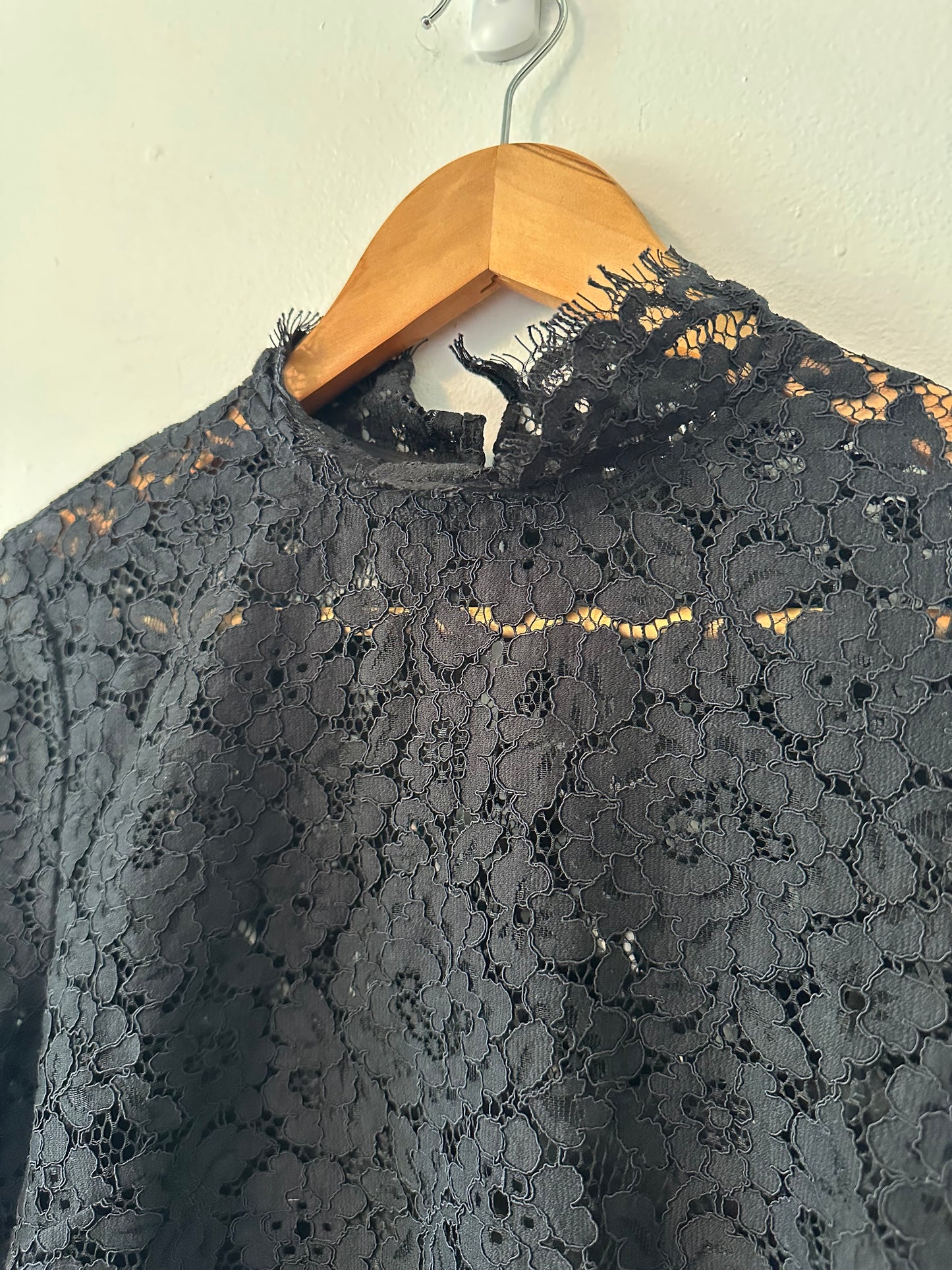 J. Crew Scalloped Black Lace Women's Mock Neck Blouse | Size 2
