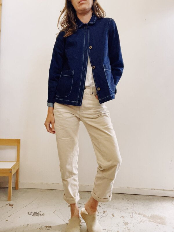 Hey Gang Denim Chore Jacket with Peter Pan Collar in Cotton | Size 1