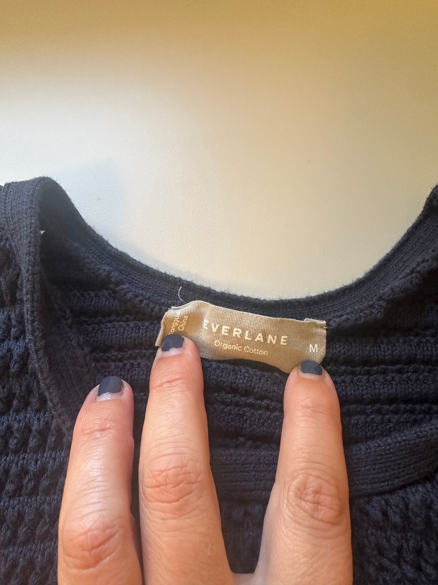 Everlane The Crochet Knit Organic Cotton Navy Blue Sleeveless Sweater | Size Medium