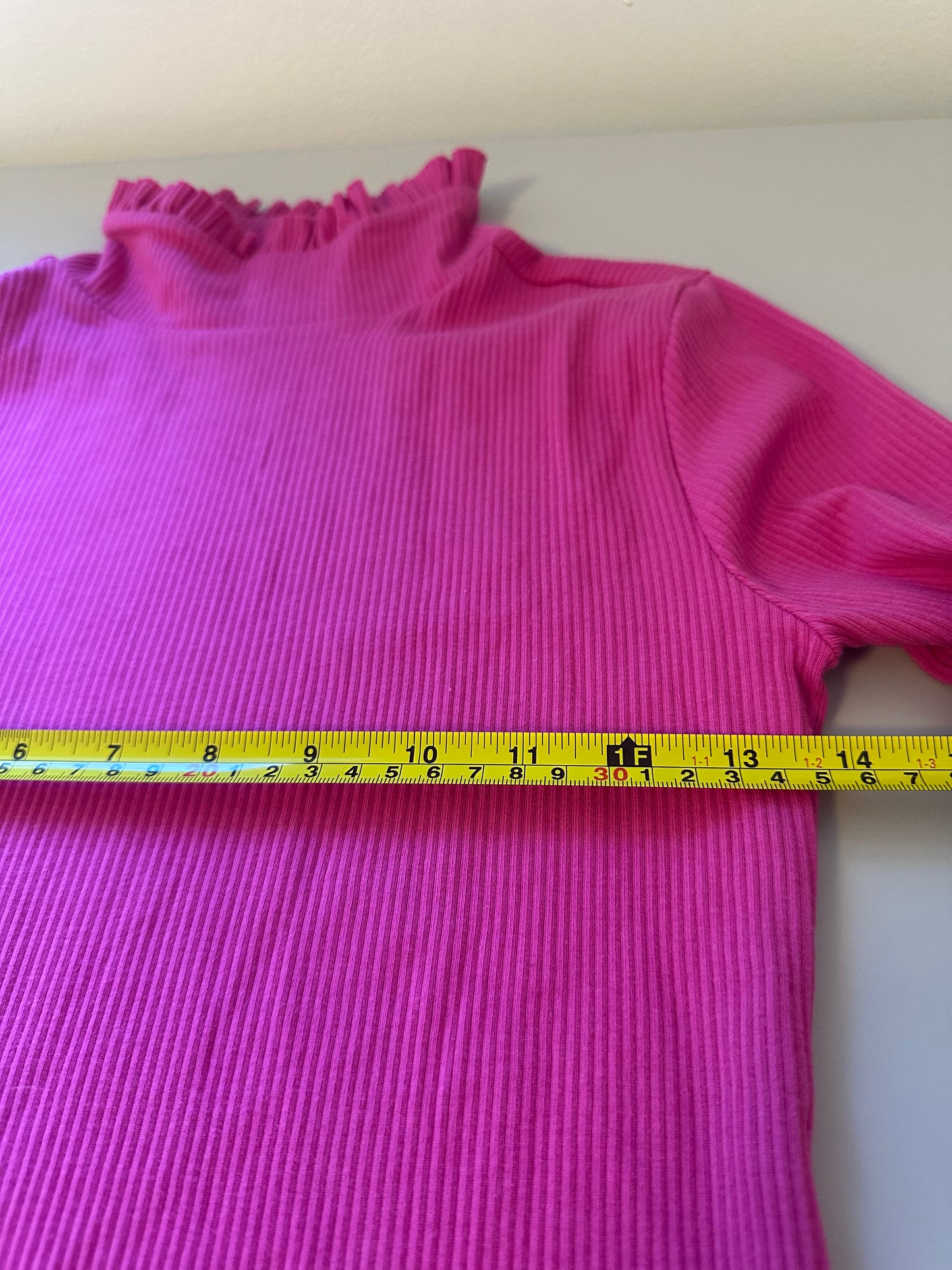 J. Crew - Vintage Rib Knit Pink Ruffled Neck Turtleneck Top | Size Small