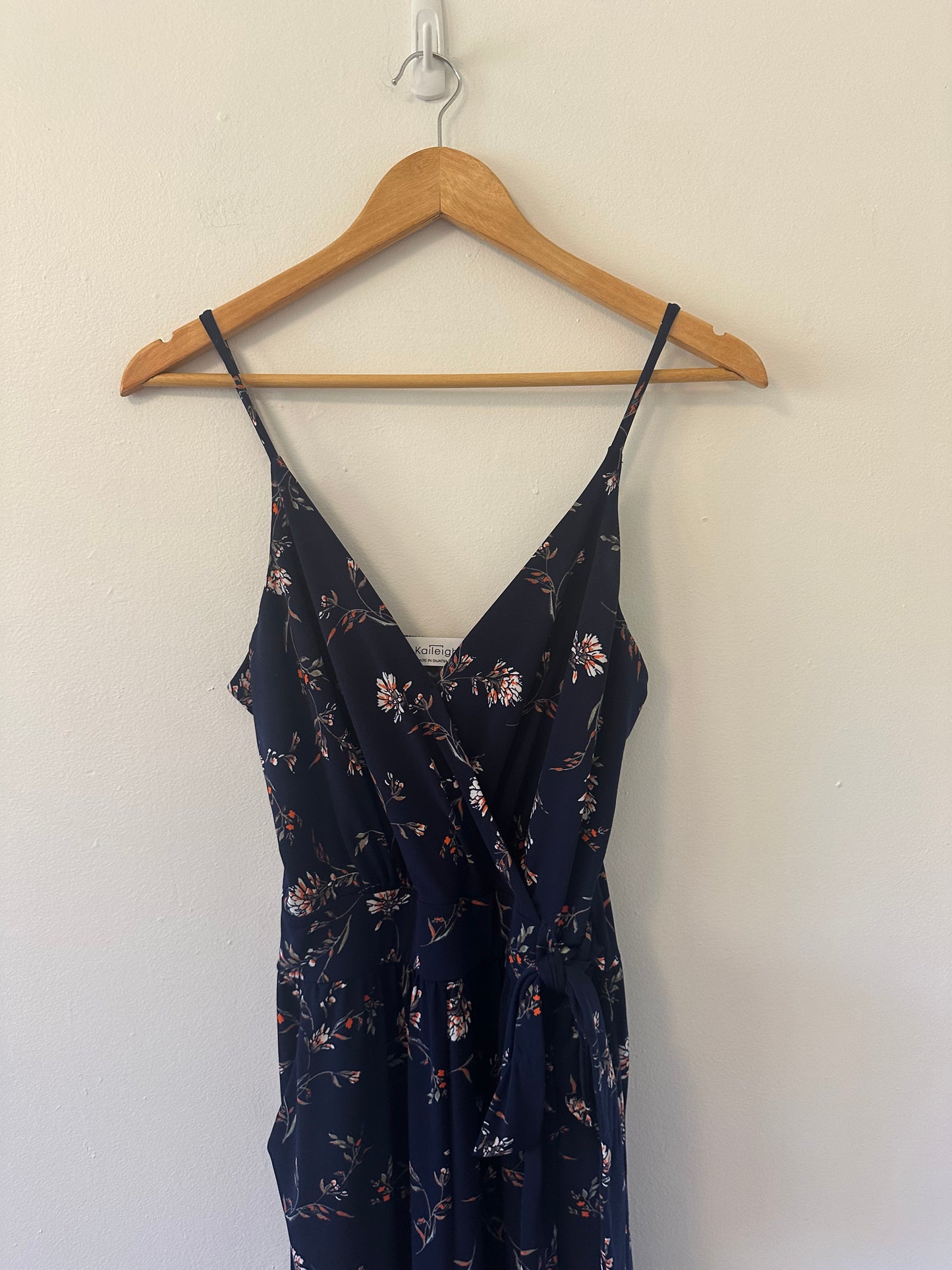 Kaileigh Navy Floral Spaghetti Strap Jumpsuit | Size Small
