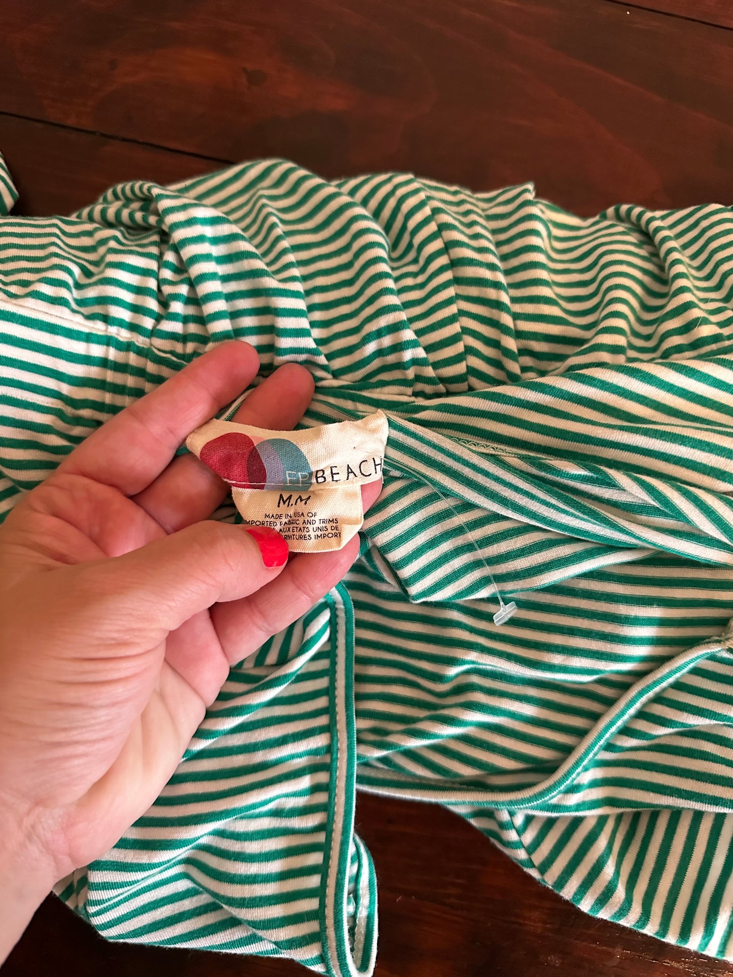 Free People Yvette Green and White Striped Romper Size Medium