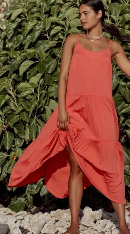 Z Supply Leila Coral Tiered Ruffle Maxi Dress - Size Small