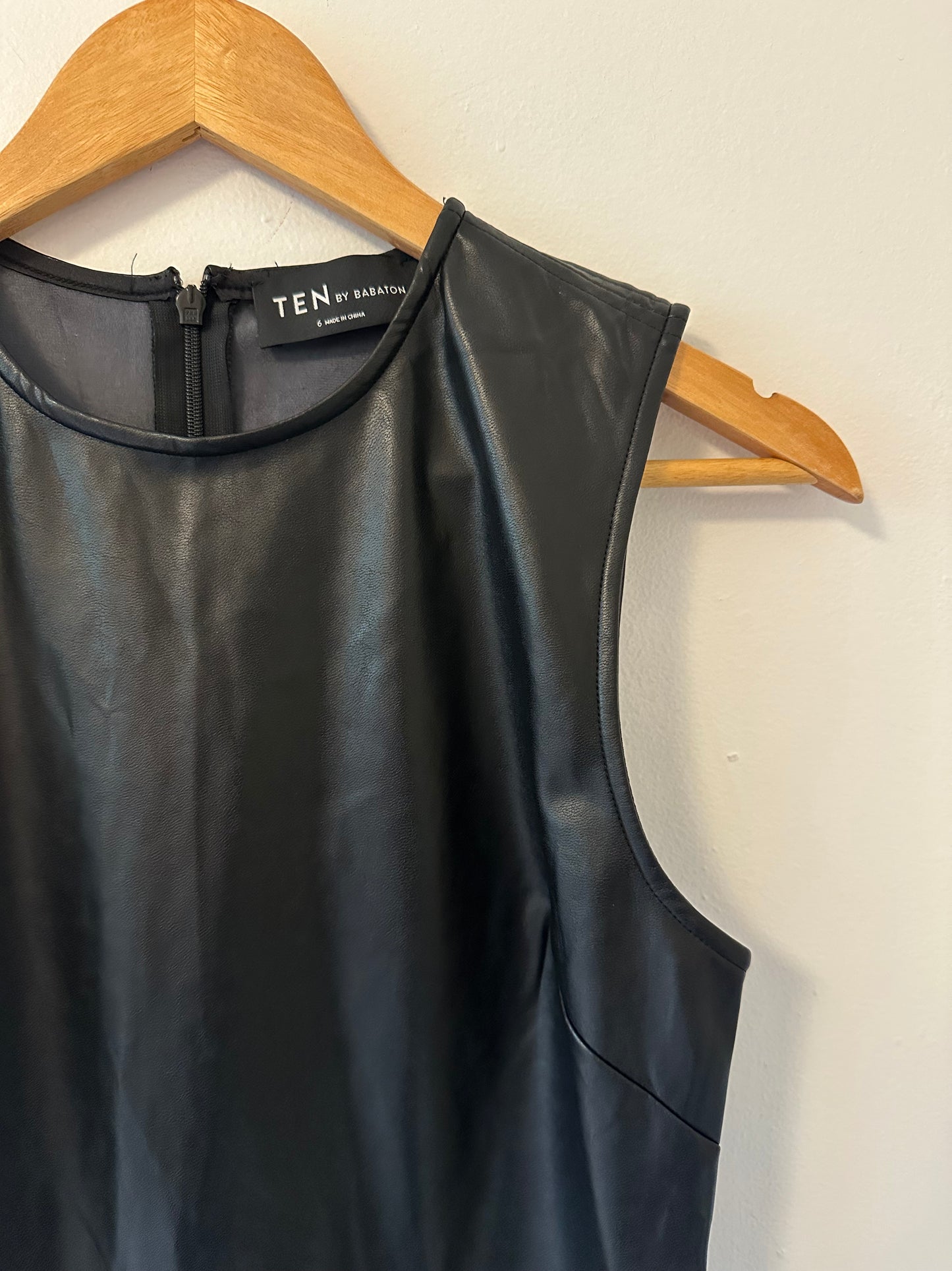 NWT Aritzia Cannes Black Crewneck Faux Leather Mini Dress - Size 6