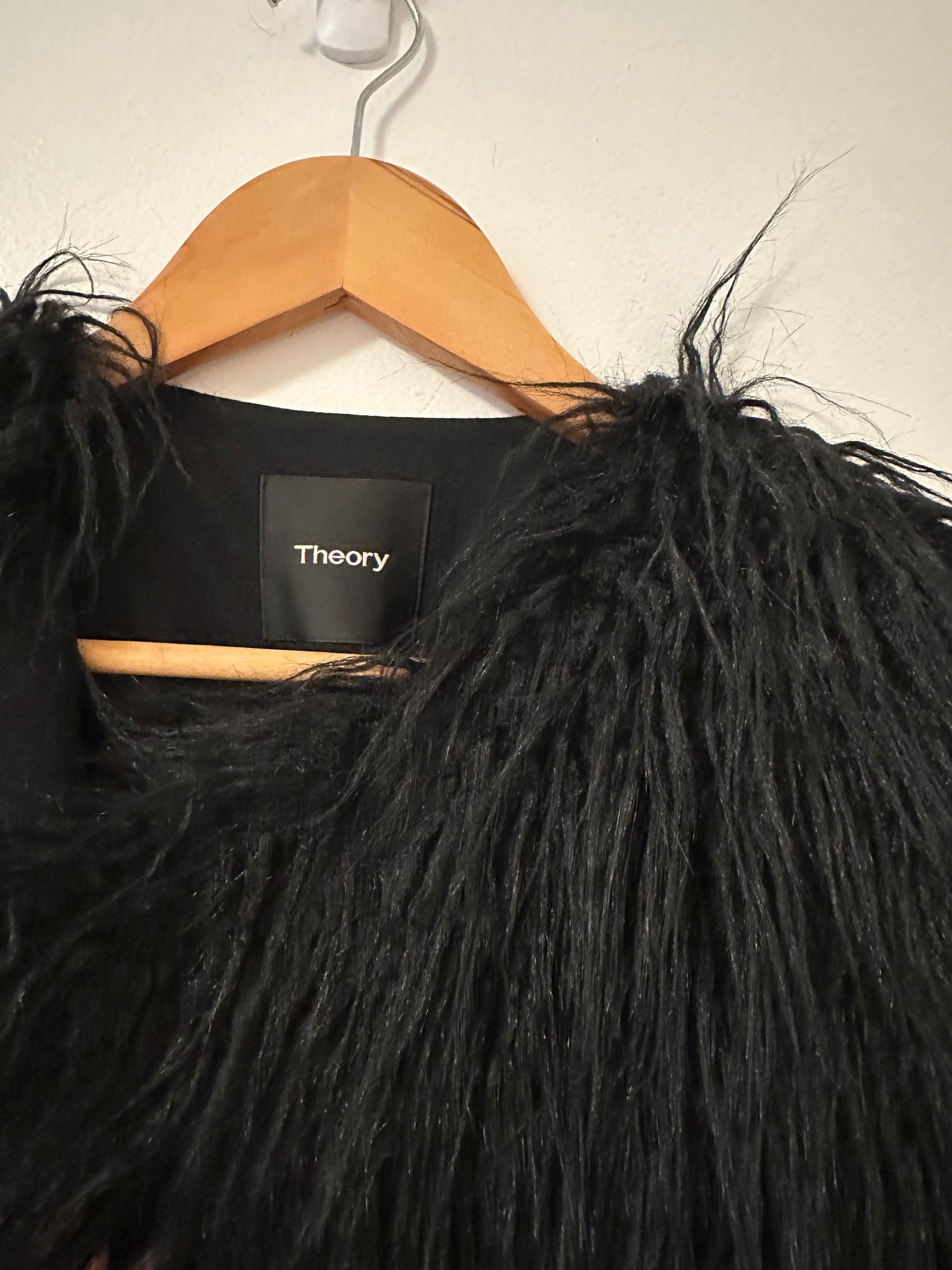 Theory Black Faux Fur Teddy Vest - Size Small