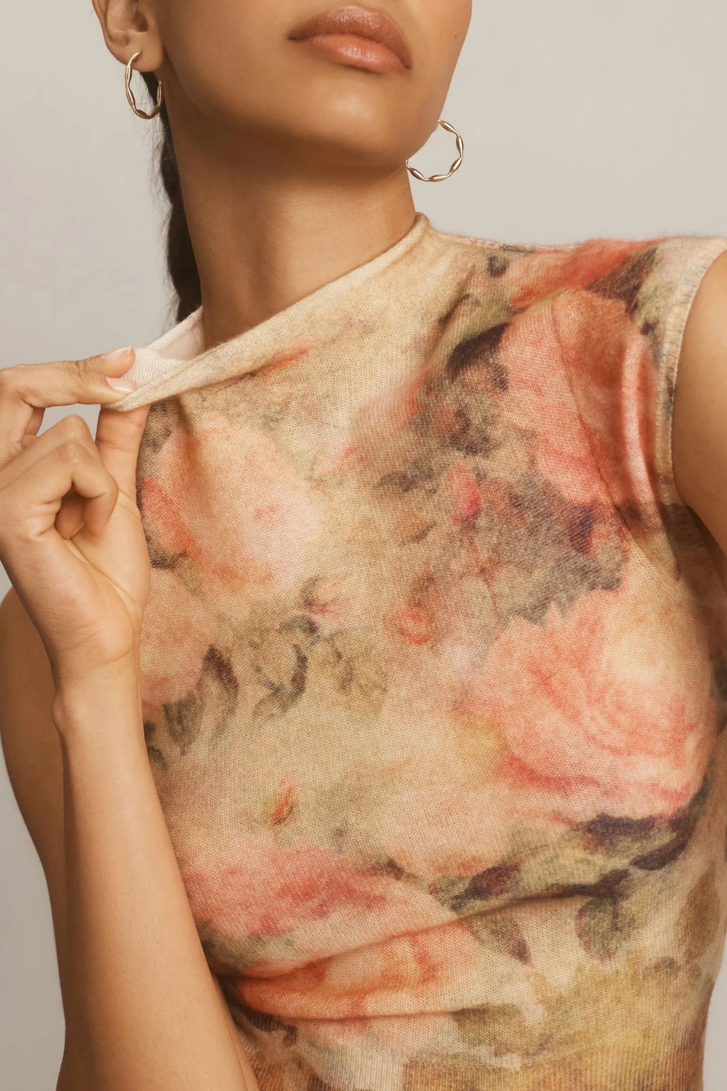 Anthropologie Cashmere Floral Cap Sleeve Sweater | Size Large