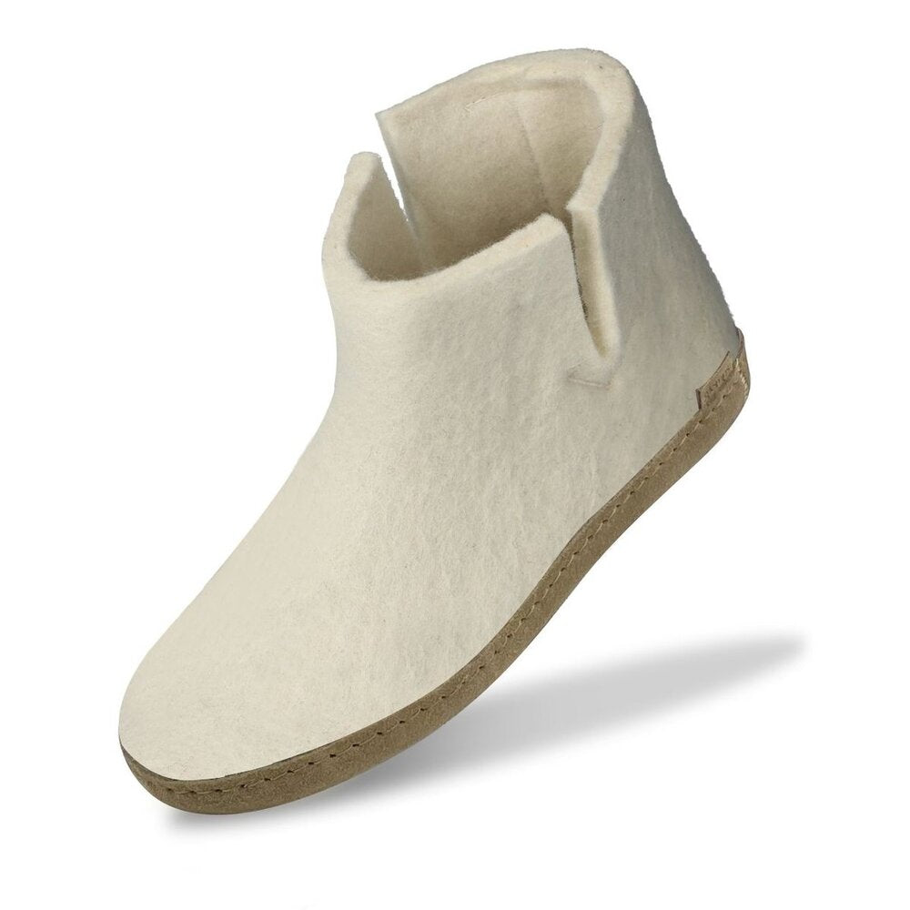 Glerups Felted Wool Leather Sole Bootie Slippers in Ivory - Size 7.5 / EU 38