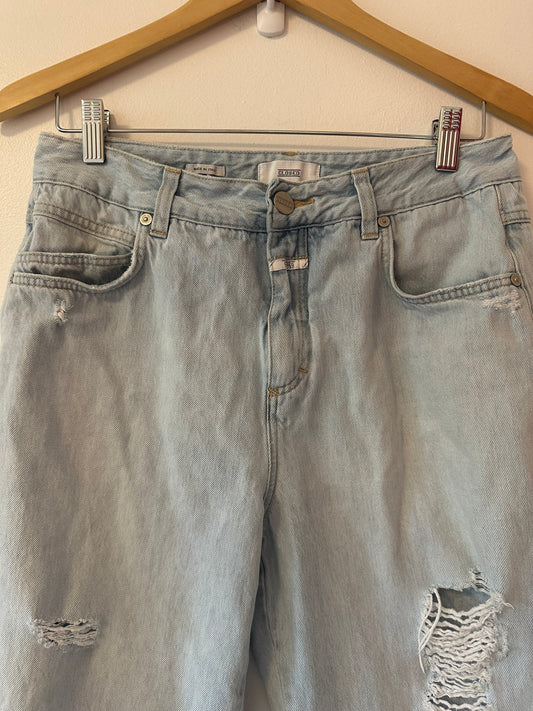 Closed Light Blue Ripped Ankle Cotton Straight Leg Jeans | Size 28