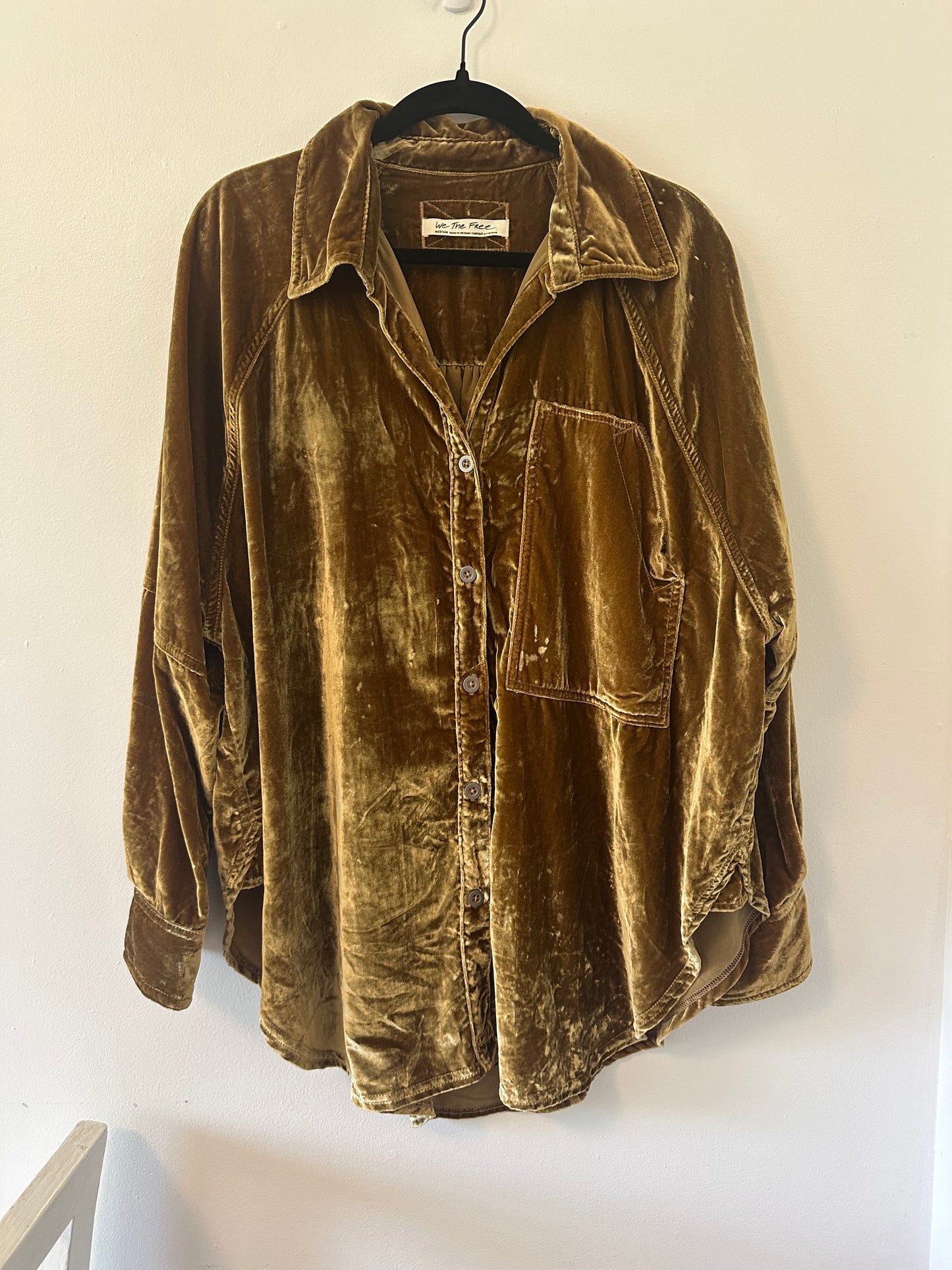 Free People We The Free Night Skies Velvet Blouse in Golden Brown - Size Medium