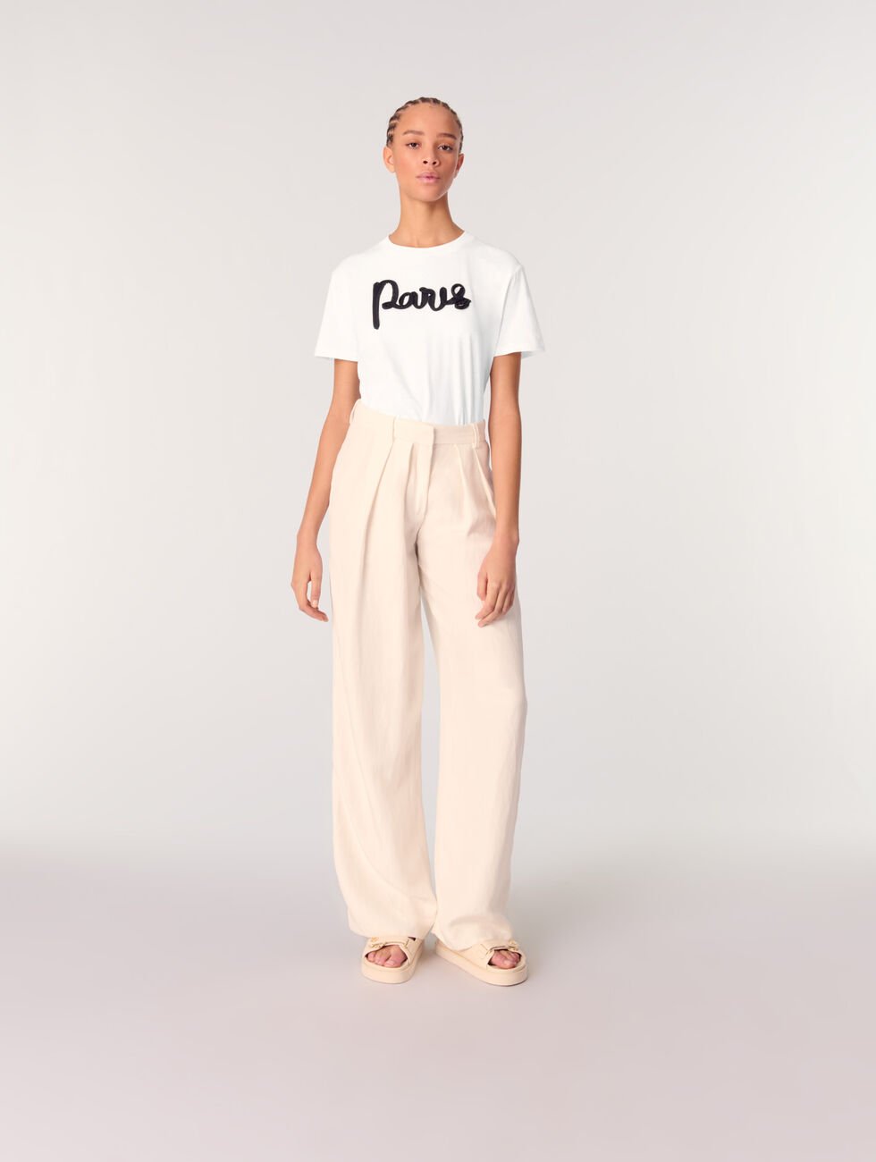 NWT Maje Cotton Short Sleeve Ribbon “Paris” T-Shirt | Size 3 (Large)