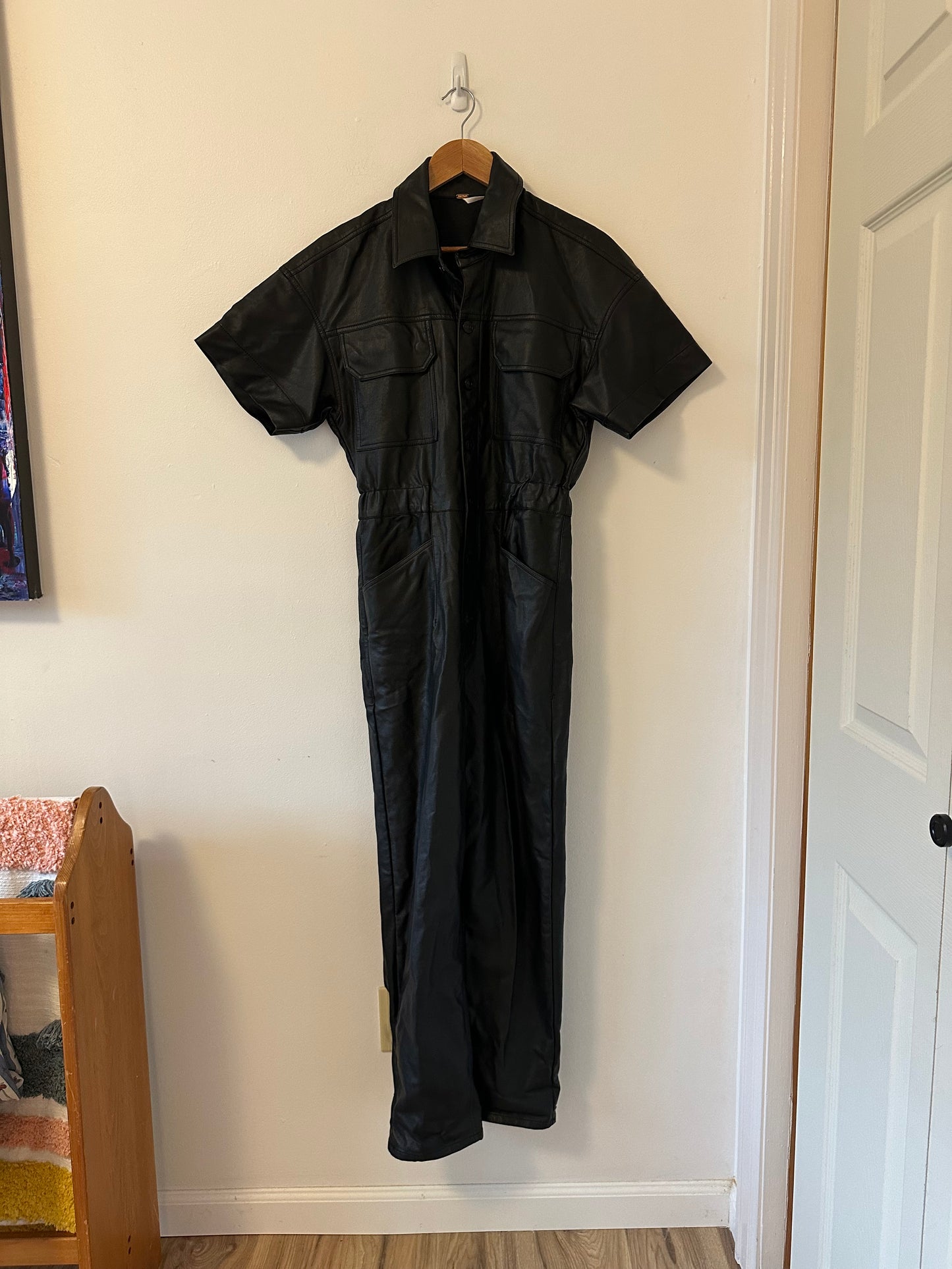 NWT Free People Liaison Black Faux Leather Jumpsuit | Size Small