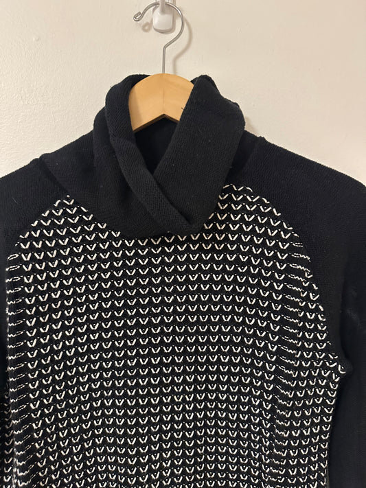 White and Warren Cotton Black And White Turtleneck Sweater Size Small
