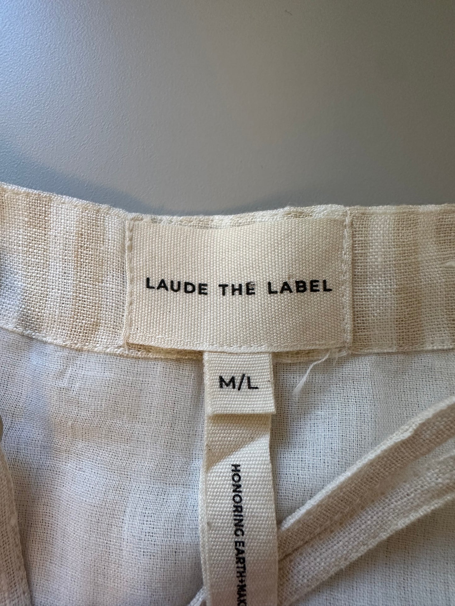 Laude the Label Suri Linen Slip Dress in Oatmilk Stripe | Size Medium/Large