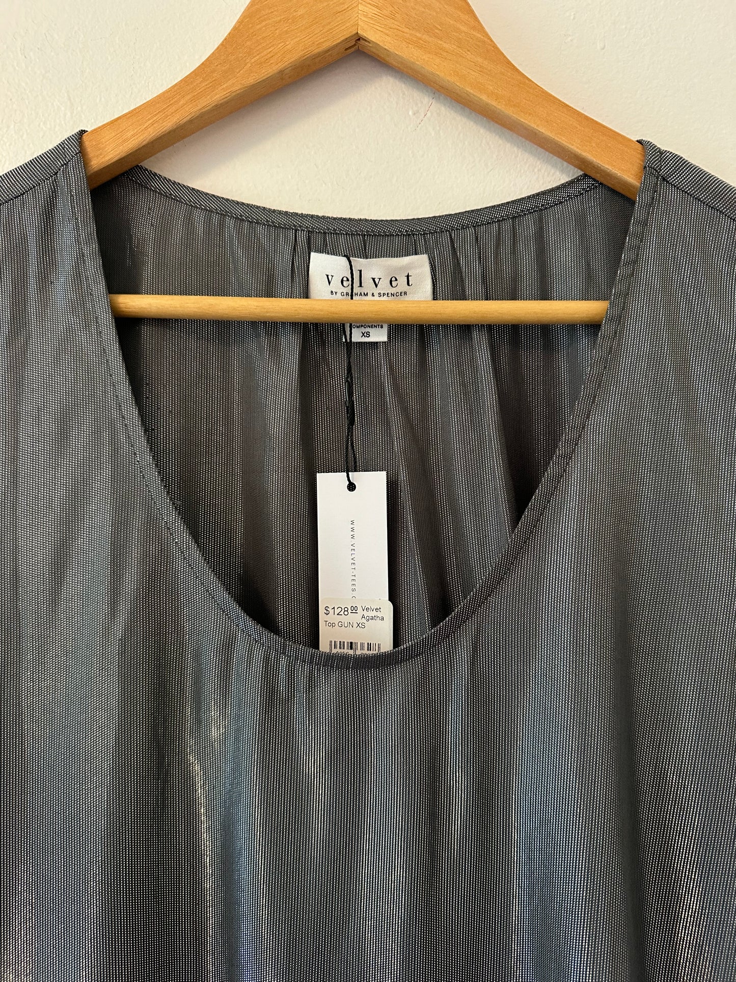 Velvet by Graham & Spencer Agatha Lurex Metallic Gray Blouse - Size XS