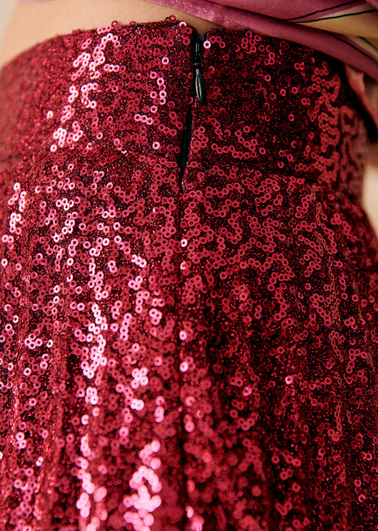 Sezane Dilo Pleated Midi Skirt in Fuschia Sequins - Size 44