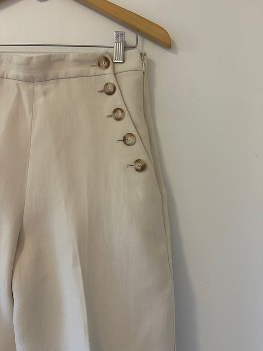 Sezane Marino Wide Leg High Waist Trousers in Ecru | Size 4