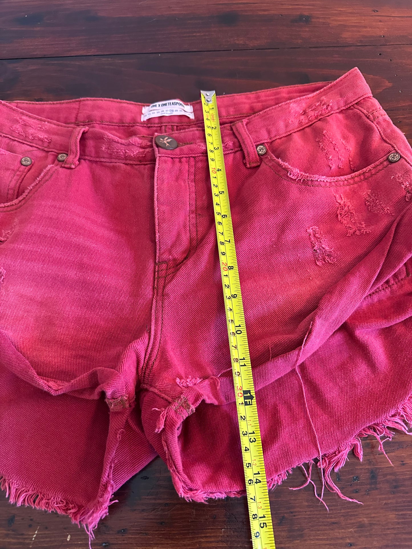 One Teaspoon Red Distressed Bandit Jean Shorts - Size 28