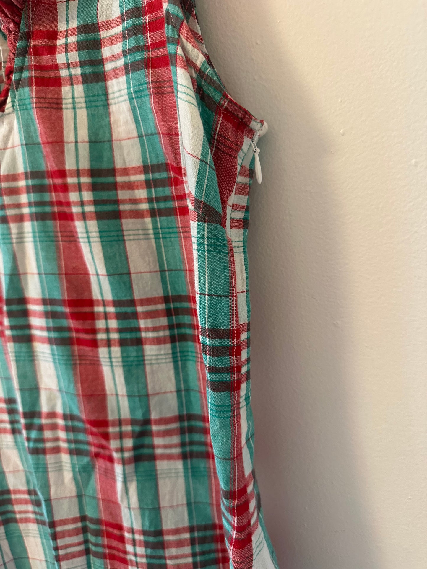 April Cornell Plaid Sleeveless Dress with Ruffle Collar Size XS