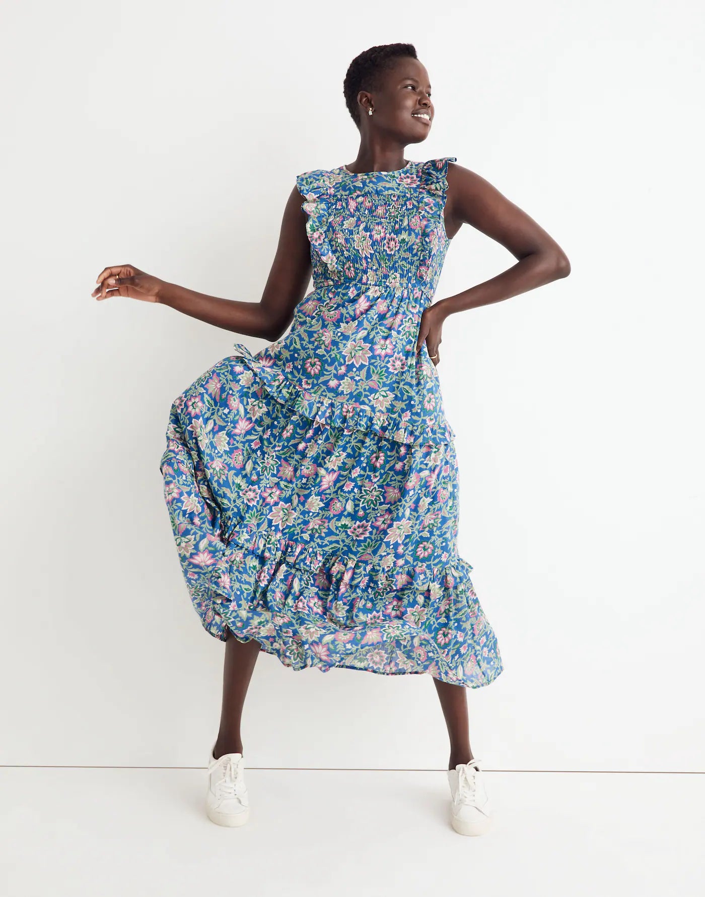 Banjanan Voile Iris Dress in Surf Floral - Size Medium