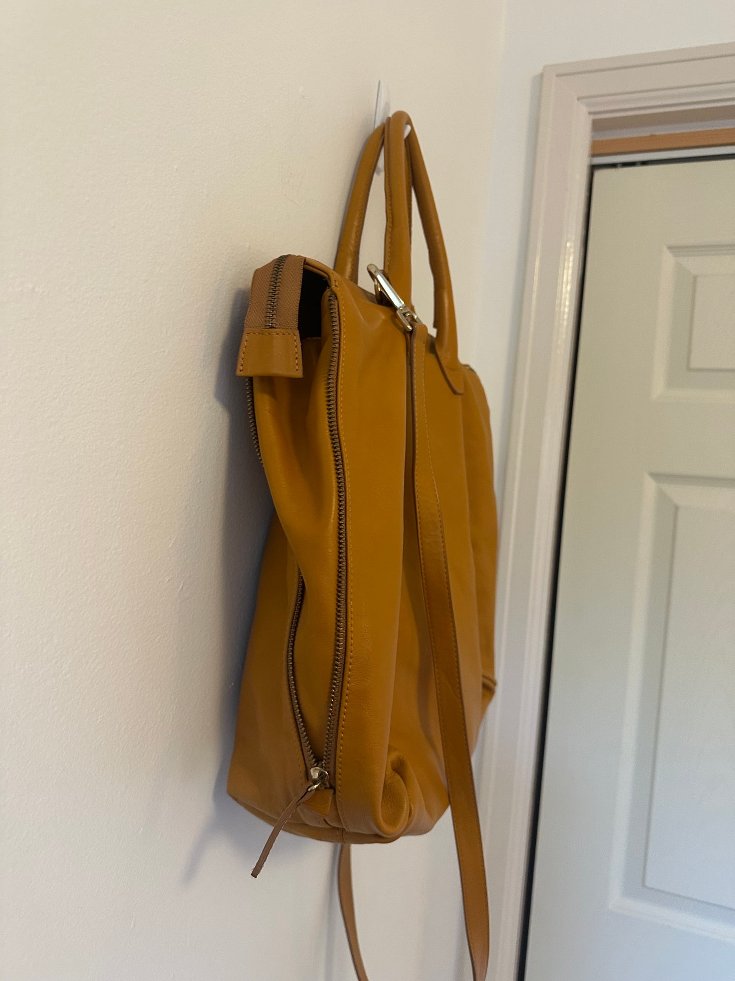 Varriale Tan Leather Zip Top Tote Bag