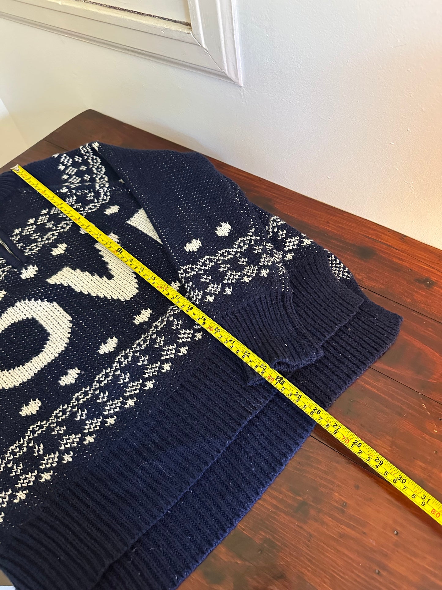 Aerie Navy and White LOVE Turtleneck Quarter Zip Sweater - Size Small